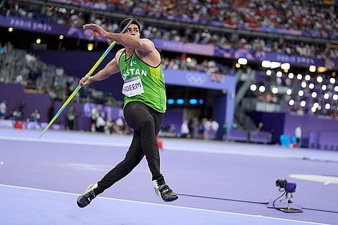 Arshad Nadeem, of Pakistan, competes in men's javelin throw final